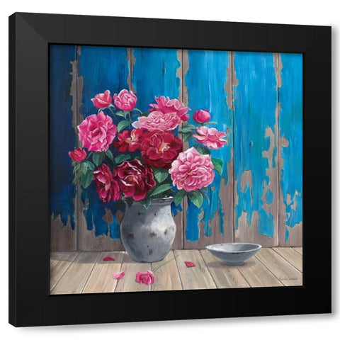 AGED WOOD AND ROSES Black Modern Wood Framed Art Print by v.d. Valk, Karin