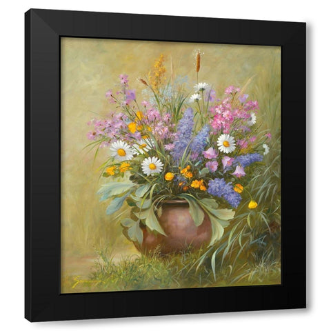 Floral BOUQUET I Black Modern Wood Framed Art Print with Double Matting by Schoelnhammer, Heinz