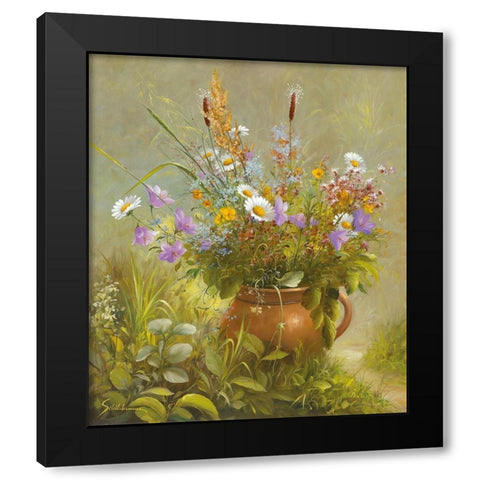 Floral BOUQUET II Black Modern Wood Framed Art Print with Double Matting by Schoelnhammer, Heinz