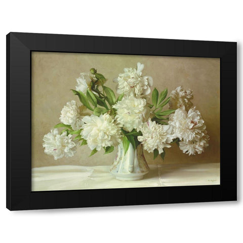 WHITE PEONIES Black Modern Wood Framed Art Print with Double Matting by Buzin, Igor