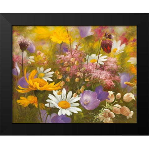 POTPOURRI OF FLOWERS I Black Modern Wood Framed Art Print by Fasani