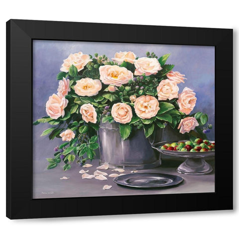 FLOWERS AND APPLES II Black Modern Wood Framed Art Print with Double Matting by v.d. Valk, Karin
