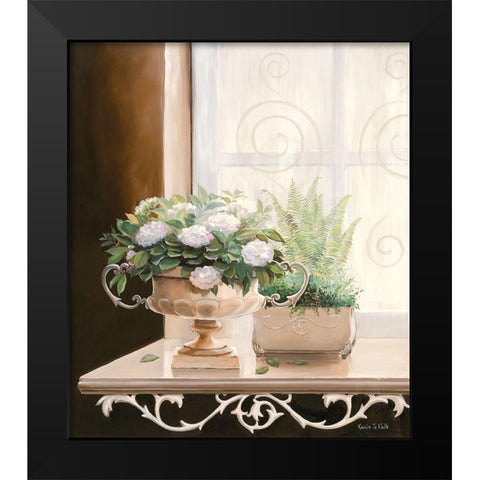 FLOWERS AT THE WINDOW I Black Modern Wood Framed Art Print by v.d. Valk, Karin