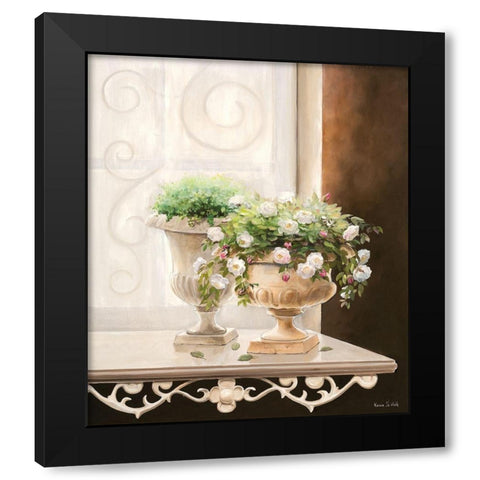 FLOWERS AT THE WINDOW II Black Modern Wood Framed Art Print by v.d. Valk, Karin