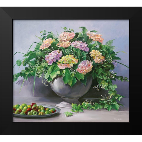 FLOWERS AND APPLES Black Modern Wood Framed Art Print by v.d. Valk, Karin