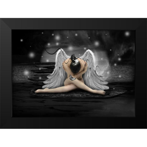 Silver Angel Black Modern Wood Framed Art Print by Babette