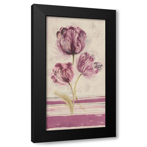 Floral WITH STRIPES I Black Modern Wood Framed Art Print with Double Matting by Disegni