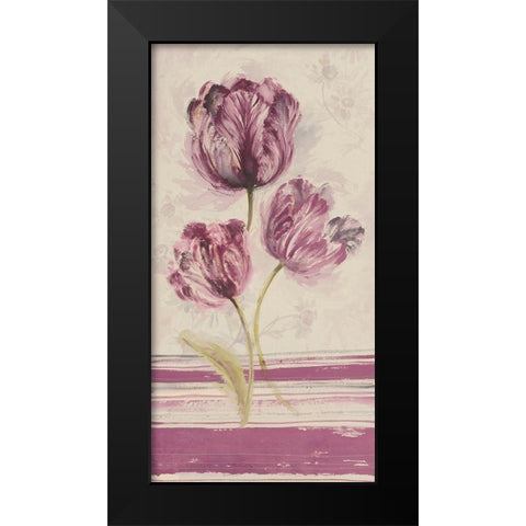 Floral WITH STRIPES I Black Modern Wood Framed Art Print by Disegni