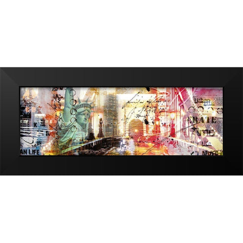 NEW YORK COLLAGE Black Modern Wood Framed Art Print by Pax