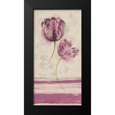 Floral WITH STRIPES III Black Modern Wood Framed Art Print by Disegni
