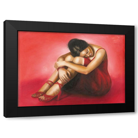 LA DONNA ROSSA Black Modern Wood Framed Art Print by Sgarbossa+May