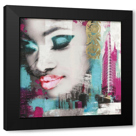 FACES NEW YORK Black Modern Wood Framed Art Print with Double Matting by Pax