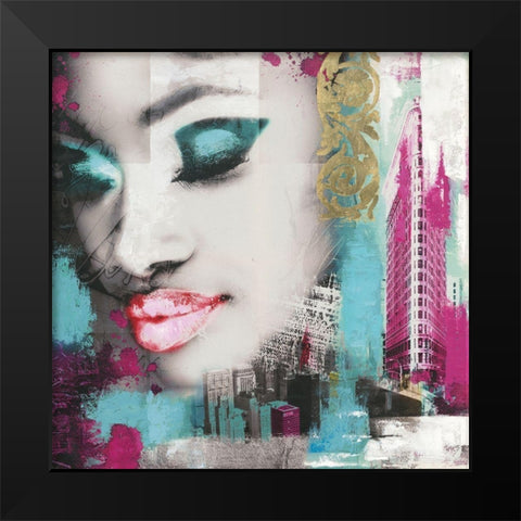 FACES NEW YORK Black Modern Wood Framed Art Print by Pax