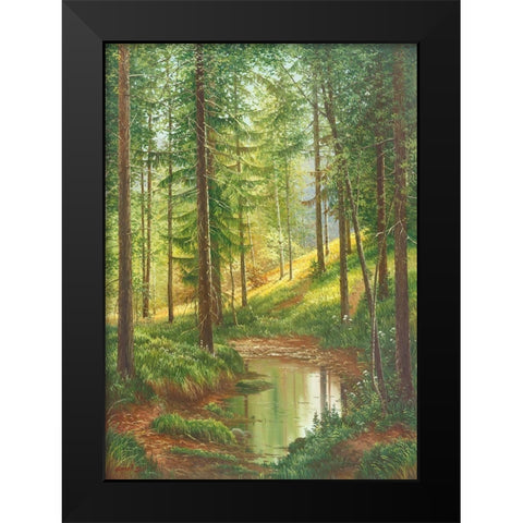 SUNLIT FOREST Black Modern Wood Framed Art Print by Osipova, Svetlana