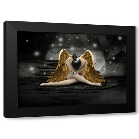 Gold Angel Black Modern Wood Framed Art Print with Double Matting by Babette