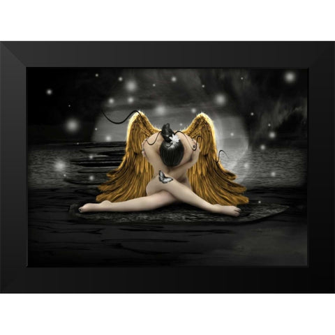 Gold Angel Black Modern Wood Framed Art Print by Babette