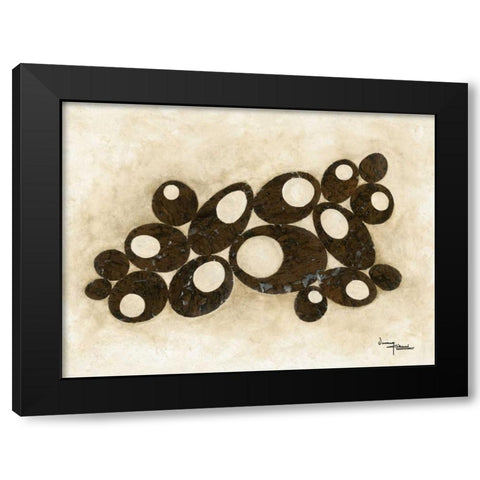 Brown Circles Black Modern Wood Framed Art Print by Kikani, Umang