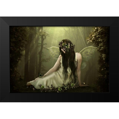 Forest Fairy Black Modern Wood Framed Art Print by Babette