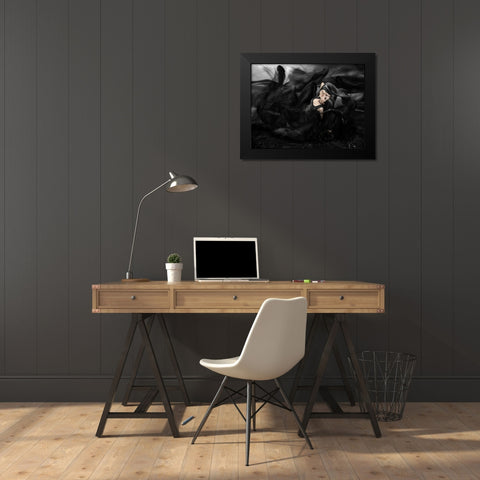 Darkness Black Modern Wood Framed Art Print by Babette