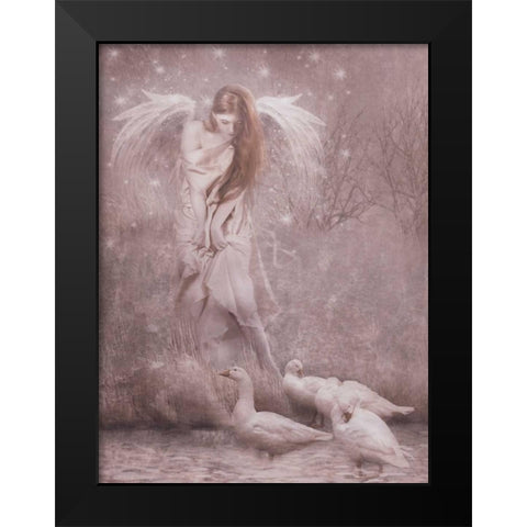 Caring Black Modern Wood Framed Art Print by Babette