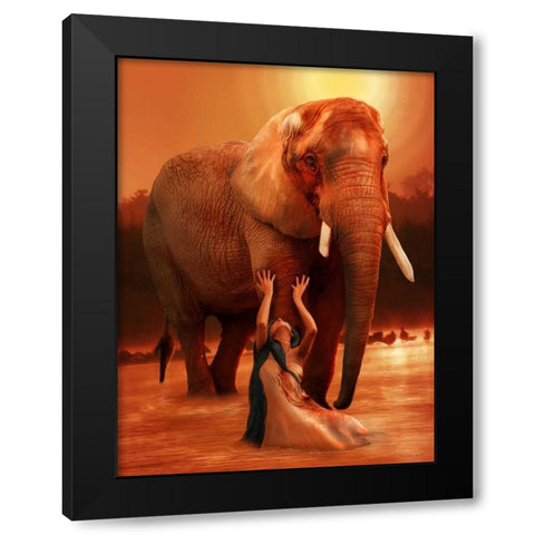 Elephant Ritual Black Modern Wood Framed Art Print with Double Matting by Babette