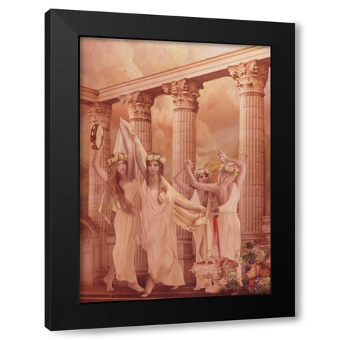 Dionysia Festival Black Modern Wood Framed Art Print by Babette