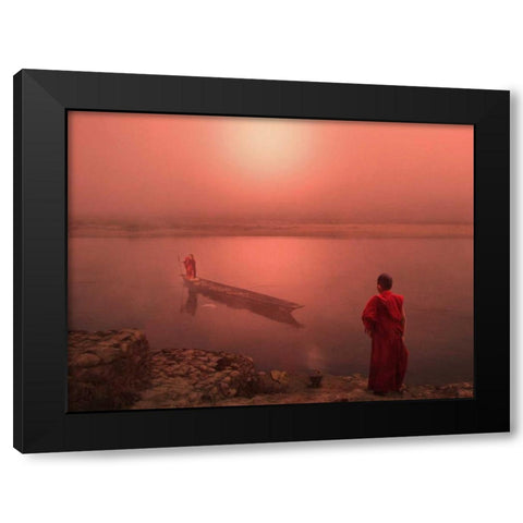 MonkS Arrival Black Modern Wood Framed Art Print with Double Matting by Babette