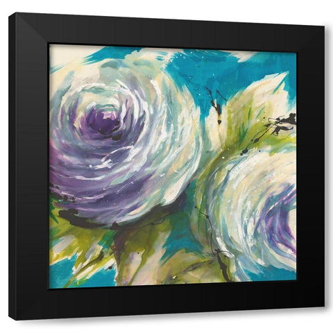 Floral ON TURQUOIS II Black Modern Wood Framed Art Print with Double Matting by Ganz, Michael