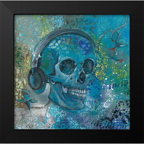 HEAD SET SKULL Black Modern Wood Framed Art Print by Mizo