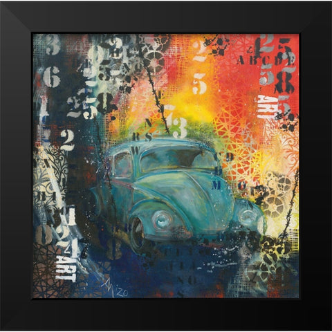 POP BEETLE Black Modern Wood Framed Art Print by Mizo