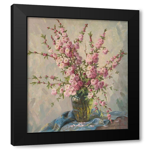 PINK CHERRY BLOSSOMS Black Modern Wood Framed Art Print with Double Matting by Krueger, E.
