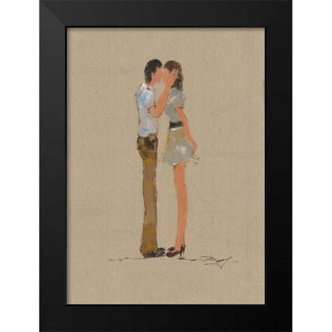 TENDER KISS Black Modern Wood Framed Art Print by Shenli