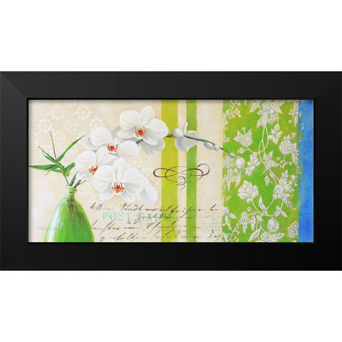 Floral GREETINGS I Black Modern Wood Framed Art Print by Warminski