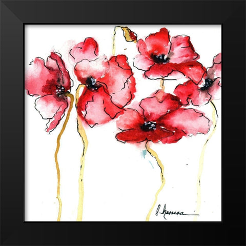 WATERCOLOR POPPIES II Black Modern Wood Framed Art Print by Herrera, Leticia