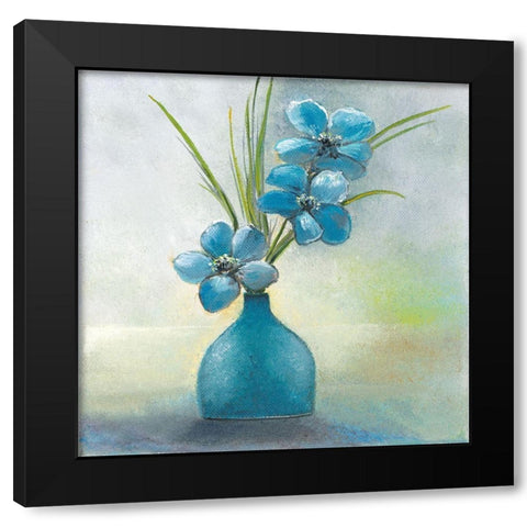 BLUE FLOWERS I Black Modern Wood Framed Art Print by Withaar, Rian
