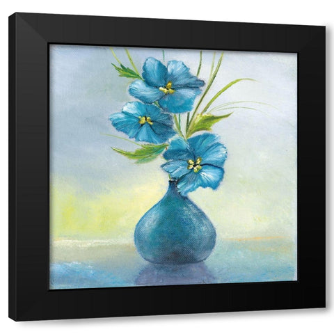 BLUE FLOWERS II Black Modern Wood Framed Art Print by Withaar, Rian