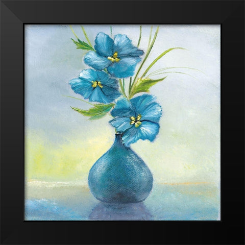 BLUE FLOWERS II Black Modern Wood Framed Art Print by Withaar, Rian