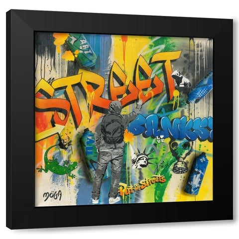 STREET GRAFFITY Black Modern Wood Framed Art Print with Double Matting by Moega