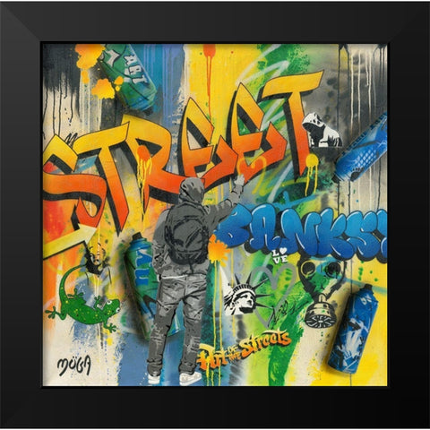 STREET GRAFFITY Black Modern Wood Framed Art Print by Moega
