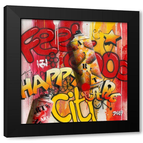 FEEL GOOD GRAFFITY Black Modern Wood Framed Art Print by Moega