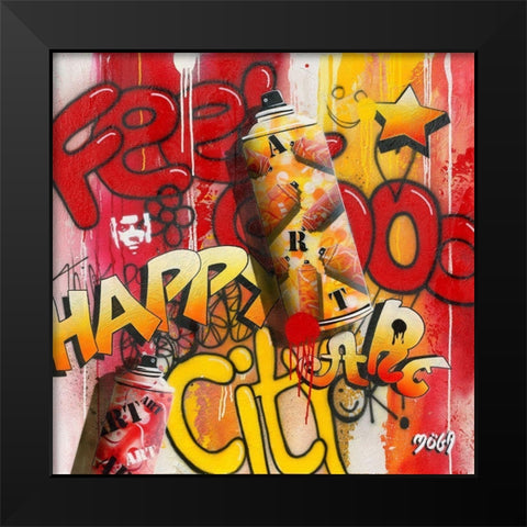 FEEL GOOD GRAFFITY Black Modern Wood Framed Art Print by Moega