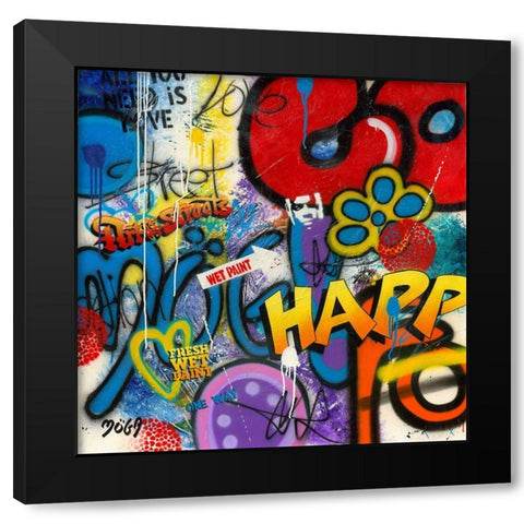 HAPPY GRAFFITY Black Modern Wood Framed Art Print with Double Matting by Moega