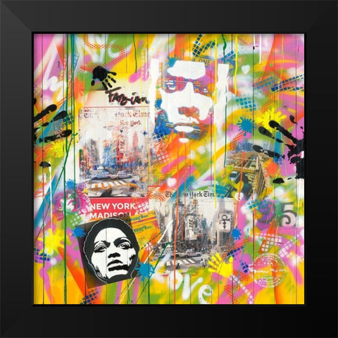 NY GRAFFITY Black Modern Wood Framed Art Print by Moega