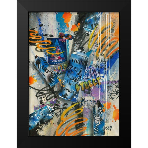 TIGER GRAFFITY Black Modern Wood Framed Art Print by Moega