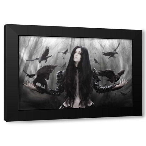 Jackdaw Black Modern Wood Framed Art Print with Double Matting by Babette