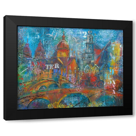 ABSTRACT CITY Black Modern Wood Framed Art Print with Double Matting by Mizo