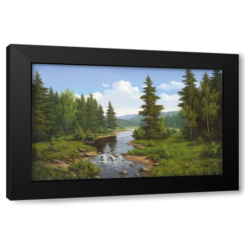 Forest Creek Black Modern Wood Framed Art Print with Double Matting by Babichev