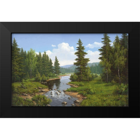 Forest Creek Black Modern Wood Framed Art Print by Babichev