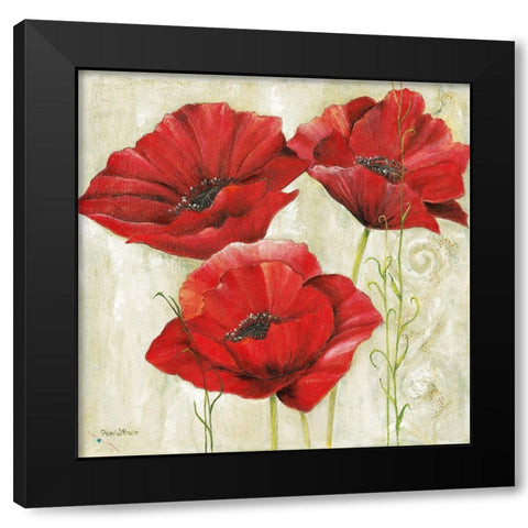 THREE RED POPPIES II Black Modern Wood Framed Art Print by Field, Anna