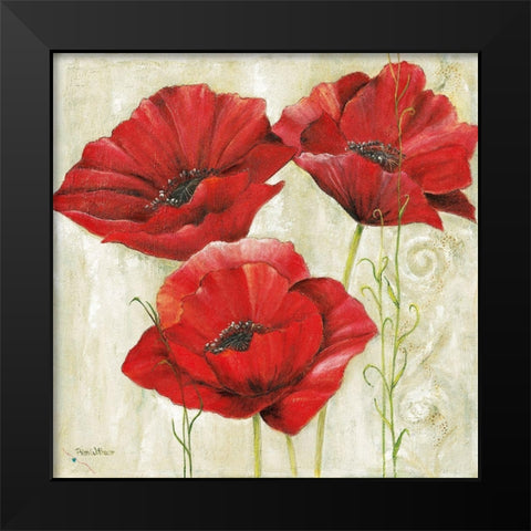 THREE RED POPPIES II Black Modern Wood Framed Art Print by Field, Anna
